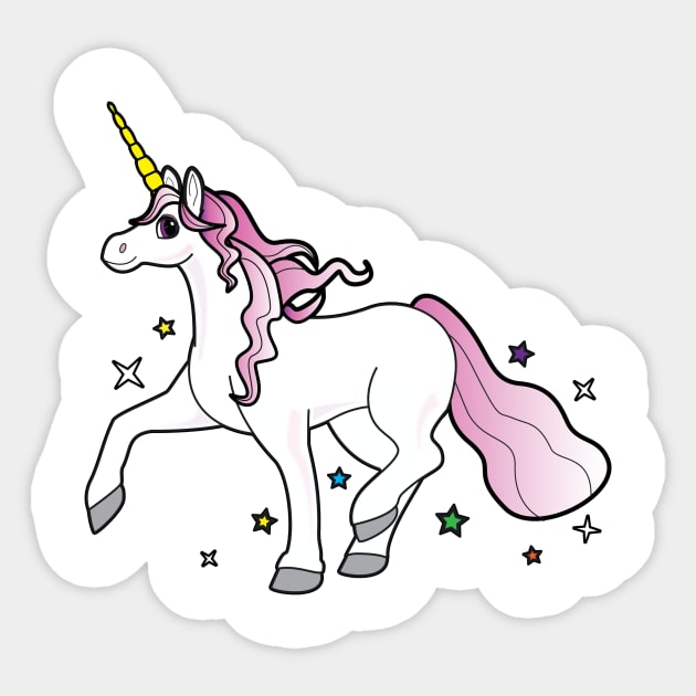 Cartoon Unicorn Trotting through the Stars Sticker by PenguinCornerStore